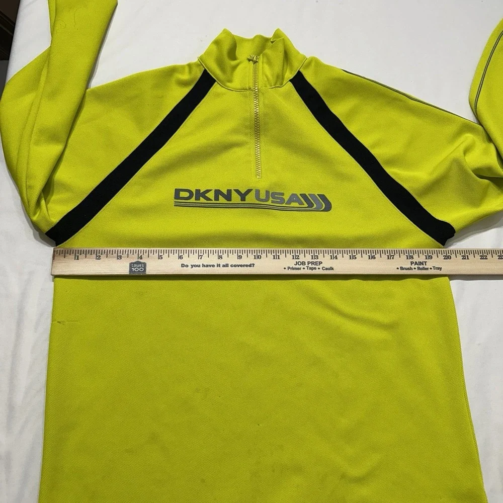 DKNY Sport Neon Yellow 1/4‎ Zip Pullover Mens XS Athletic Y2K Logo
